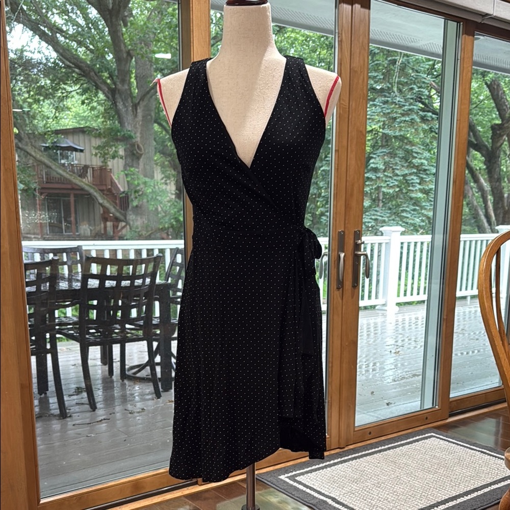 LOFT Navy Polk a Dot Wrap Dress